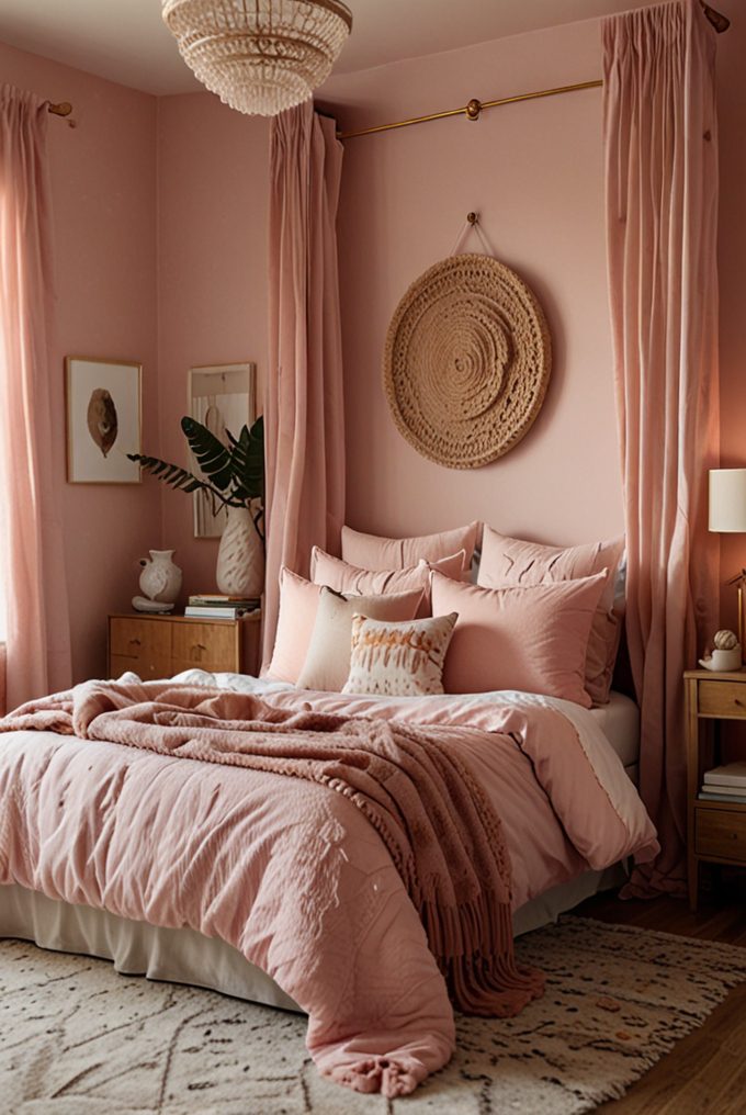 Boho Pink Bedroom with Textured Layers