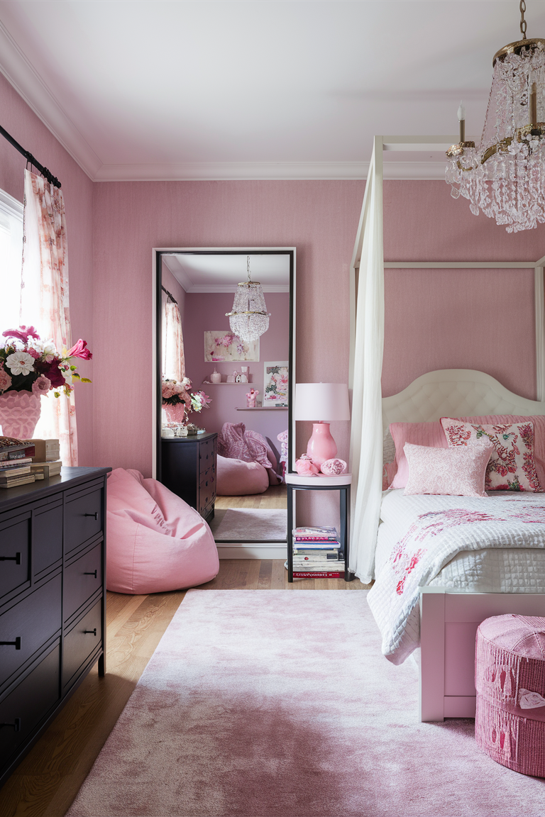 Pastel Pink Walls with Contrasting Furniture