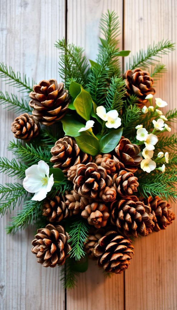 Pinecones and Winter Greens for Decoration